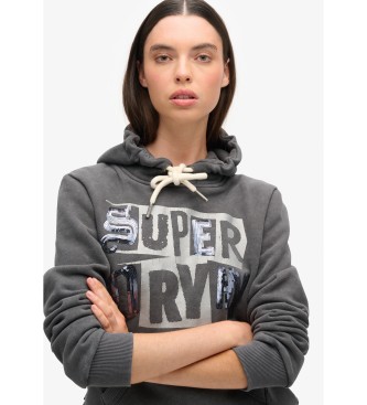 Superdry Sudadera grfica con capucha y adornos Punk  gris oscuro