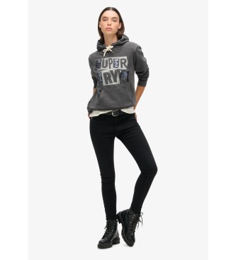 Superdry Sweater met grafische capuchon en punkrandjes  donkergrijs