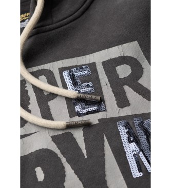 Superdry Sweater met grafische capuchon en punkrandjes  donkergrijs