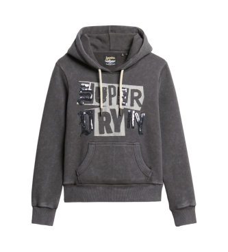 Superdry Sudadera grfica con capucha y adornos Punk  gris oscuro