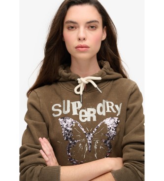 Superdry Grafisk sweatshirt med huva och punkgrna kanter 