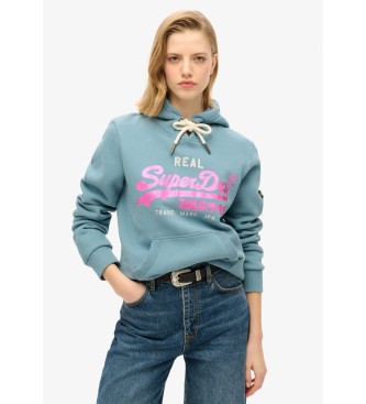 Superdry Grafisk sweatshirt med kanter och logotyp Vintage blue