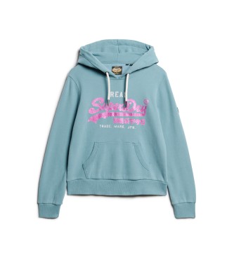 Superdry Grafisk sweatshirt med kanter och logotyp Vintage blue