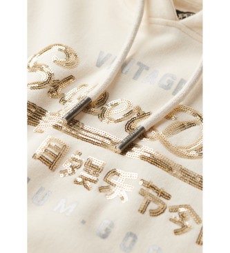 Superdry Sudadera grfica con capucha con adornos y logotipo Vintage blanco