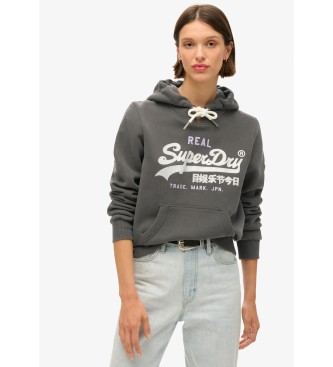 Superdry Sudadera grfica con capucha con adornos y logotipo Vintage gris oscuro