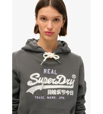 Superdry Grafična majica s kapuco, obrobami in logotipom Vintage temno siva