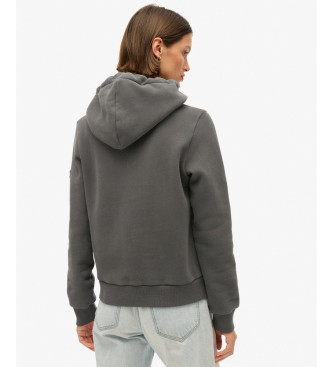 Superdry Grafisk sweatshirt med huva, kanter och logotyp Vintage mrkgr