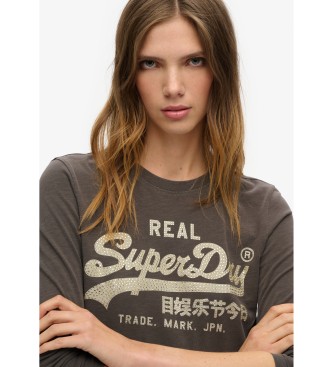 Superdry T-Shirt mit braunem Vintage-Logo und Borten