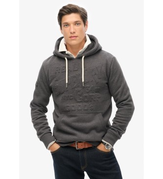 Superdry Sudadera grfica con capucha y logotipo en relieve gris oscuro