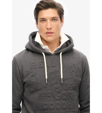 Superdry Sudadera grfica con capucha y logotipo en relieve gris oscuro