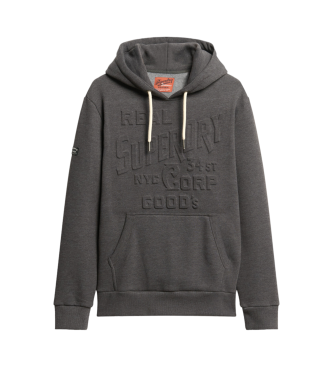 Superdry Sudadera grfica con capucha y logotipo en relieve gris oscuro