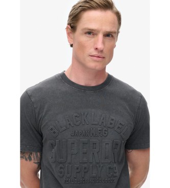 Superdry T-shirt grfica com logtipo em relevo cinzento