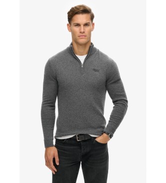 Superdry Jersey de punto con media cremallera y bordado Essential gris