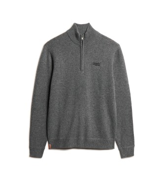 Superdry Jersey de punto con media cremallera y bordado Essential gris