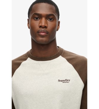 Superdry T-shirt da baseball a maniche lunghe con logo Essential Bianca, Verde