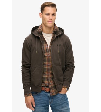 Superdry Washed sweatshirt with zip hood and logo Essential  brown