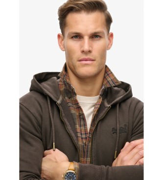 Superdry Washed sweatshirt with zip hood and logo Essential  brown