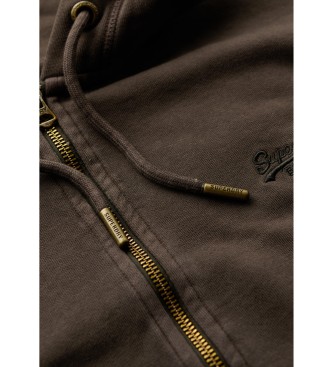 Superdry Washed sweatshirt with zip hood and logo Essential  brown