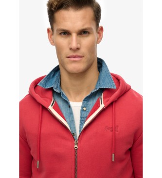 Superdry Moletom com capuz Essential Logo Zip vermelho