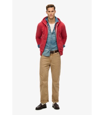 Superdry Moletom com capuz Essential Logo Zip vermelho