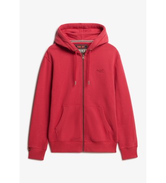 Superdry Moletom com capuz Essential Logo Zip vermelho