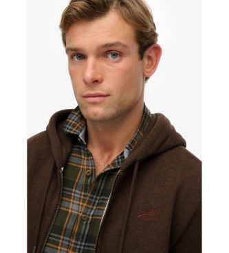 Superdry Bluza z kapturem Essential Logo Zip brązowa