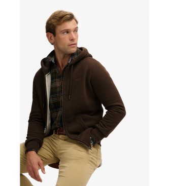 Superdry Bluza z kapturem Essential Logo Zip brązowa