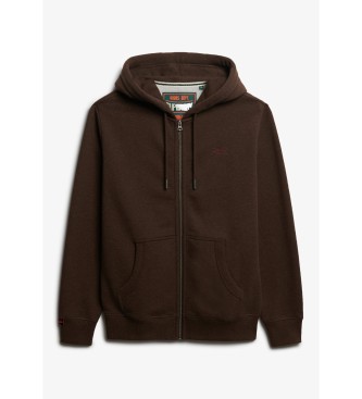 Superdry Bluza z kapturem Essential Logo Zip brązowa