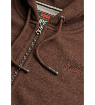 Superdry Bluza z kapturem Essential Logo Zip brązowa