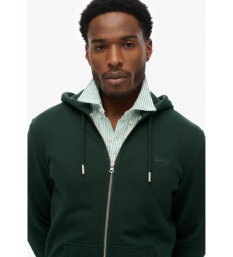 Superdry Sudadera con capucha y cremallera Essential Logo verde
