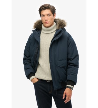 Superdry Granatowa kurtka bomber ze sztucznego futra Everest