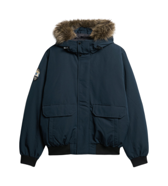 Superdry Granatowa kurtka bomber ze sztucznego futra Everest