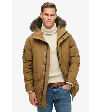 Superdry Everest brun parka i syntetisk pels