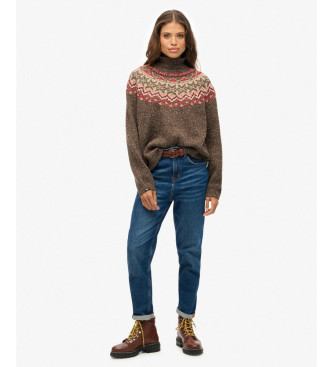 Superdry Pull  col roul marron Fairisle