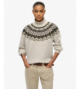Superdry Pull Fairisle blanc cass  col roul