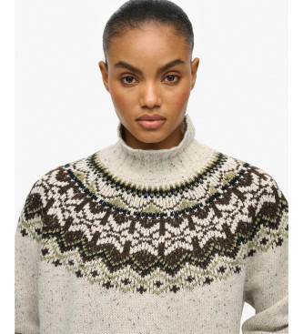 Superdry Pull Fairisle blanc cass  col roul