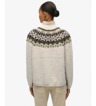 Superdry Pull Fairisle blanc cass  col roul