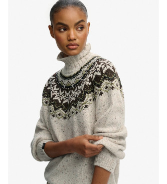 Superdry Pull Fairisle blanc cass  col roul