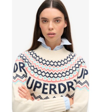 Superdry Modri pulover Fairisle v bež barvi