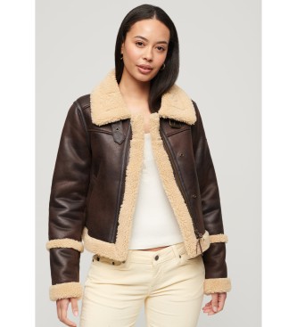 Superdry Bruin omgekeerd lam jasje