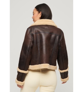 Superdry Bruin omgekeerd lam jasje