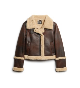Superdry Bruin omgekeerd lam jasje