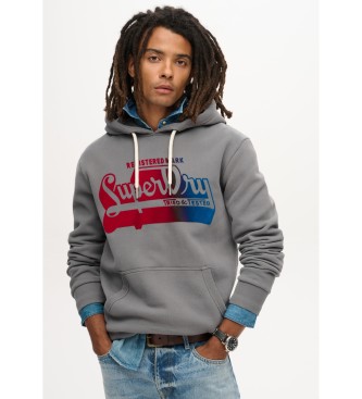 Superdry Beflockter Fade Grafik-Kapuzenpullover grau