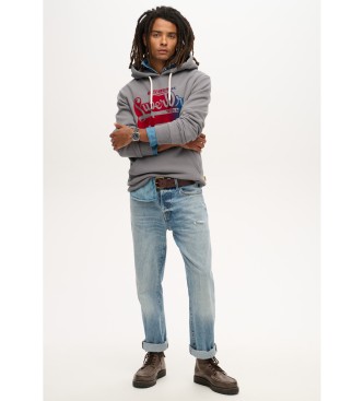Superdry Beflockter Fade Grafik-Kapuzenpullover grau