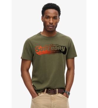 Superdry T-shirt grafica sbiadita floccata verde