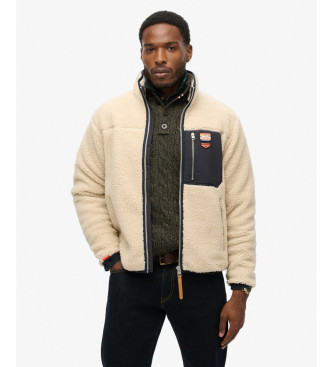 Superdry Vintage Retro beige fleeceforing med fuld lynls