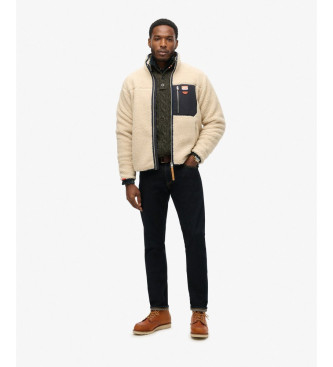 Superdry Vintage Retro beige fleeceforing med fuld lynls