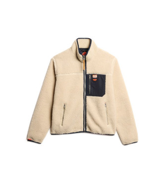 Superdry Vintage Retro beige fleeceforing med fuld lynls