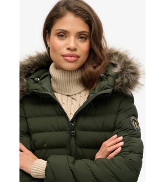 Superdry Manteau mi-long Fuji avec capuche et bordures en fausse fourrure, vert