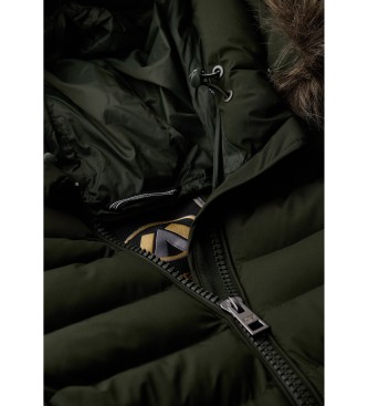 Superdry Manteau mi-long Fuji avec capuche et bordures en fausse fourrure, vert